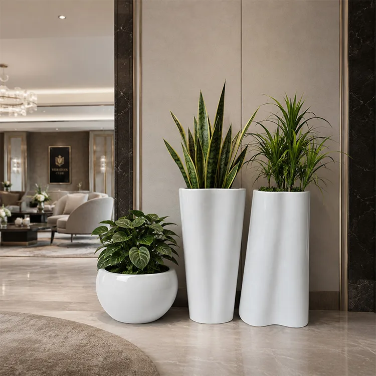 Glossy White Fiberglass Planter