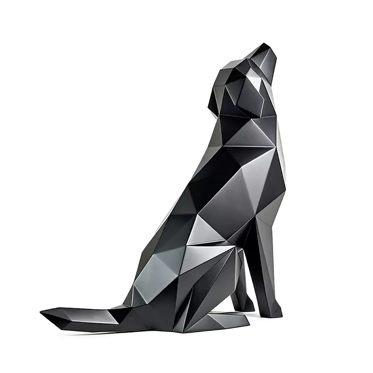 Geometric Howling Wolf Stainless Steel Sculpture